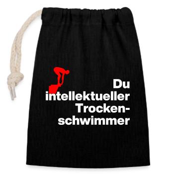 YOU INTELLIGENT DRY SWIMMER. SARCASM - Closable cotton gift bag (14x20cm) - black - Front
