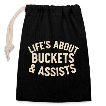 Basketball Life's About Buckets And Assists Baller - Closable cotton gift bag (14x20cm) - black - Front
