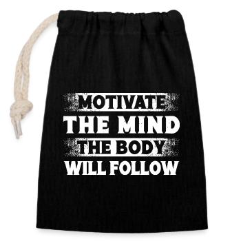 Powerlifting Bodybuilder Motivate Mind Body Follow - Sac cadeau en coton avec cordon (14 x 20 cm) - noir - Devant