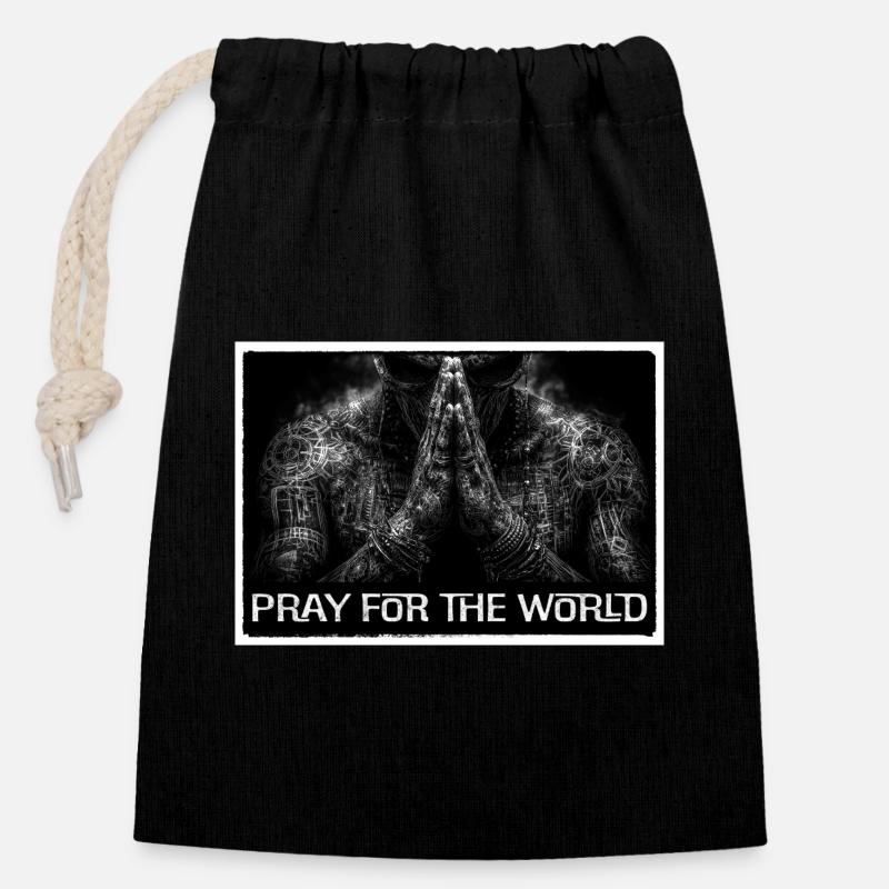 Pray for the world - Verschließbarer Geschenkbeutel aus Baumwolle (14x20cm) - Schwarz