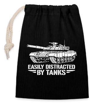 Easily Distracted by Tanks Funny Military Tanker - Closable cotton gift bag (14x20cm) - black - Front