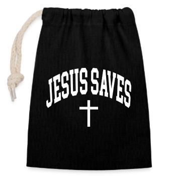 Jesus Saves - Verschließbarer Geschenkbeutel aus Baumwolle (14x20cm) - Schwarz - Vorne