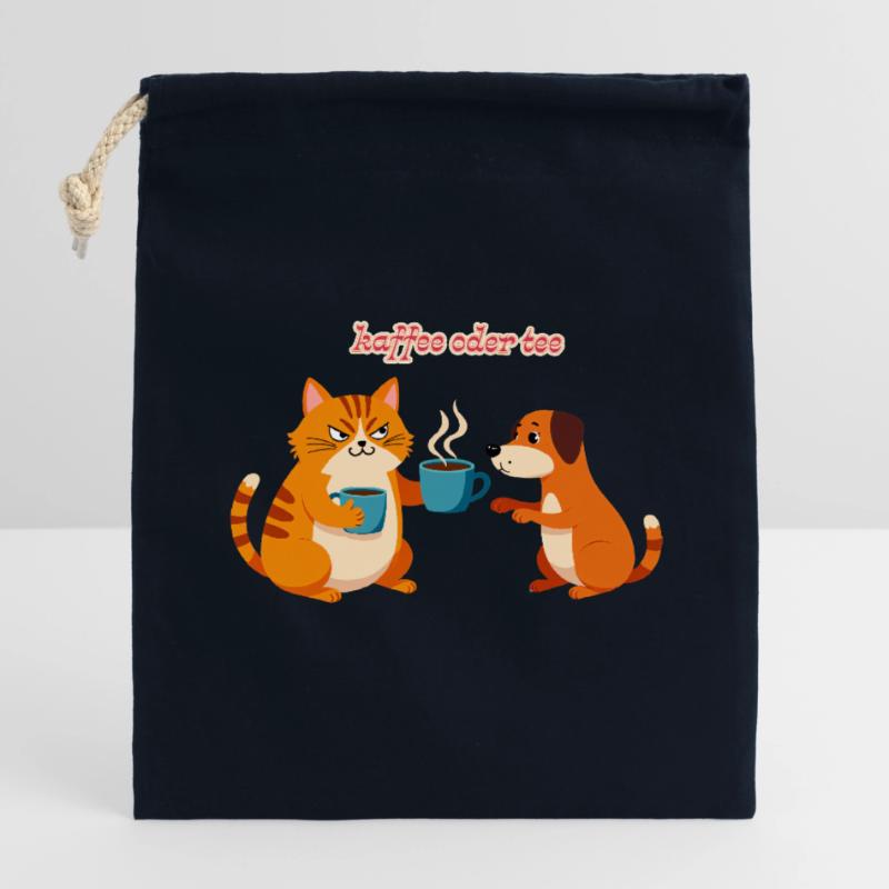Kaffee oder Tee? Lustige Katze und Hund Bürohumor Verschließbarer Geschenkbeutel aus Baumwolle (14x20cm)