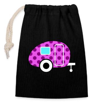 Caravan Wohnwagen rose Dots Punkte Camper Rétro - Sac cadeau en coton avec cordon (14 x 20 cm) - noir - Devant