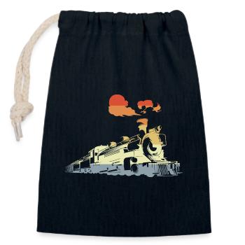 Vintage steam train - Closable cotton gift bag (14x20cm) - navy - Front