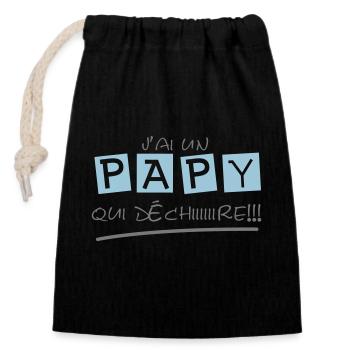 Papy qui déchire - Sac cadeau en coton avec cordon (14 x 20 cm) - noir - Devant