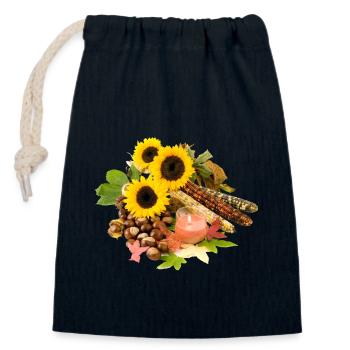 Herbst Kastanie Mais Sonnenblume - Verschließbarer Geschenkbeutel aus Baumwolle (14x20cm) - Navy - Vorne