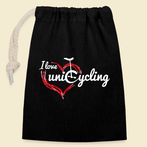 Einrad | I love unicycling - Verschließbarer Geschenkbeutel aus Baumwolle (14x20cm)