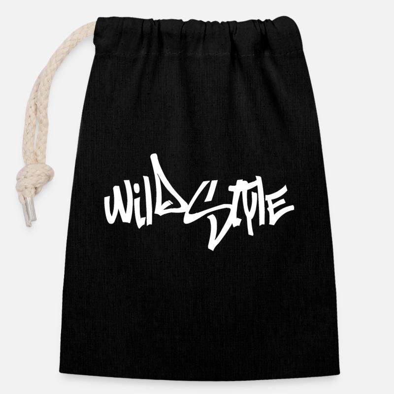 Wildstyle - Hip Hop - Sac cadeau en coton avec cordon (14 x 20 cm) - noir