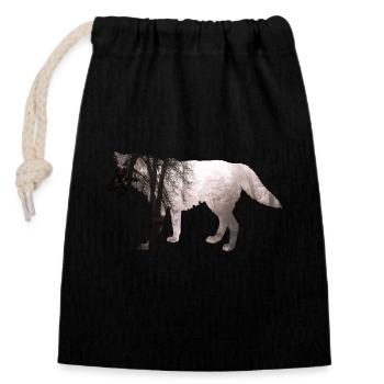wolf - Closable cotton gift bag (14x20cm) - black - Front