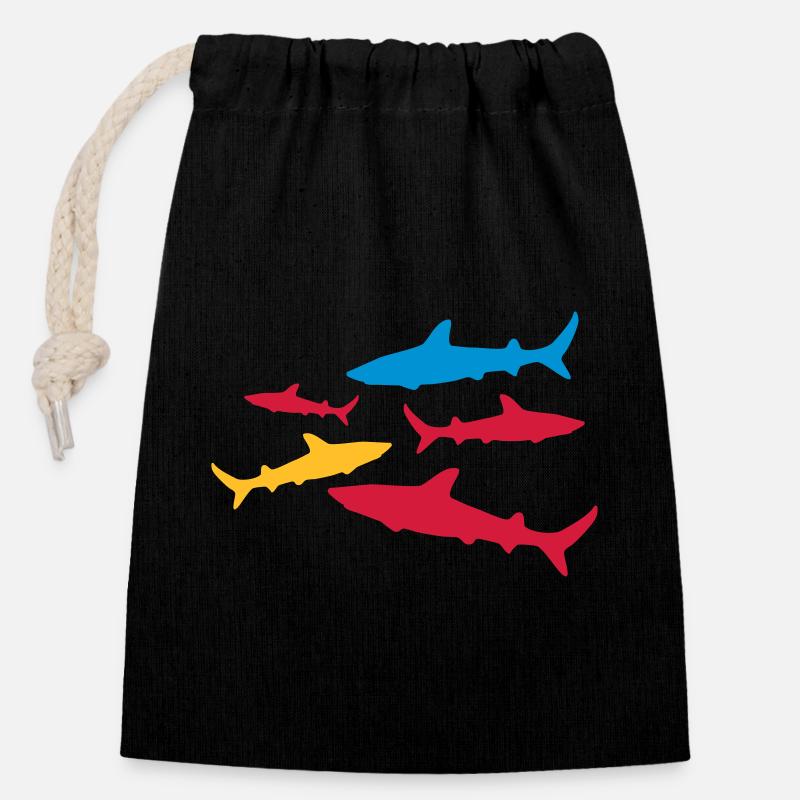 shark - Closable cotton gift bag (14x20cm) - black