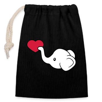 tête d'éléphant coeur amour donner en amour assis - Sac cadeau en coton avec cordon (14 x 20 cm) - noir - Devant