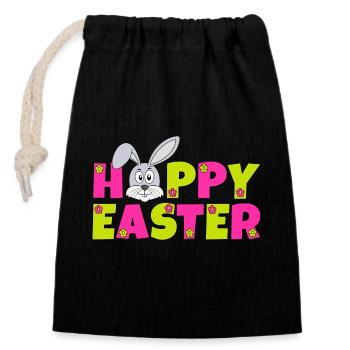 Frohe Ostern Osterhase Blumen Hase Hoppy Easter - Verschließbarer Geschenkbeutel aus Baumwolle (14x20cm) - Schwarz - Vorne
