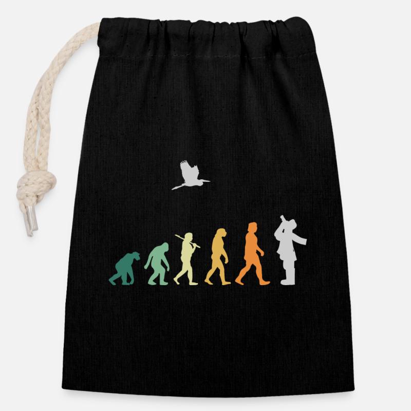 Observation des oiseaux d'ornithologie - Evolution Retro - Sac cadeau en coton avec cordon (14 x 20 cm) - noir