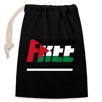 Free Palestina - Verschließbarer Geschenkbeutel aus Baumwolle (14x20cm) - Schwarz - Vorne