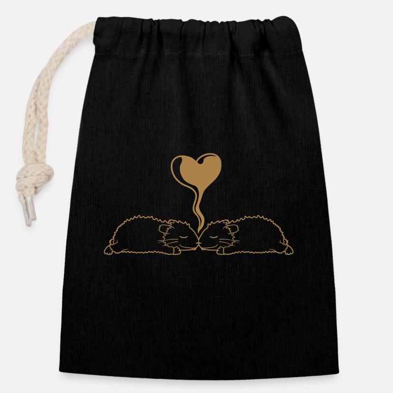 2 Cute Hamsters in Love Rabbit Rabbit Sleeping - Closable cotton gift bag (14x20cm) - black