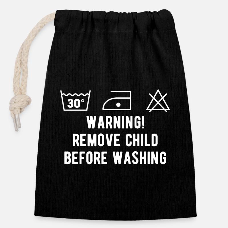Funny washing instruction - Closable cotton gift bag (14x20cm) - black