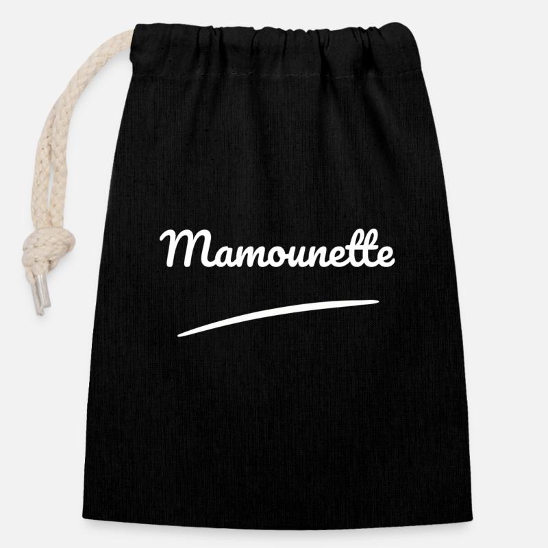 Mamounette - Sac cadeau en coton avec cordon (14 x 20 cm) - noir