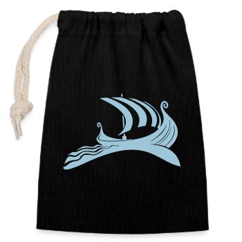 Viking Viking boat ship - Closable cotton gift bag (14x20cm) - black - Front