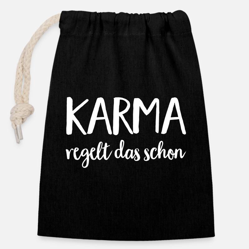 karma - Verschließbarer Geschenkbeutel aus Baumwolle (14x20cm) - Schwarz