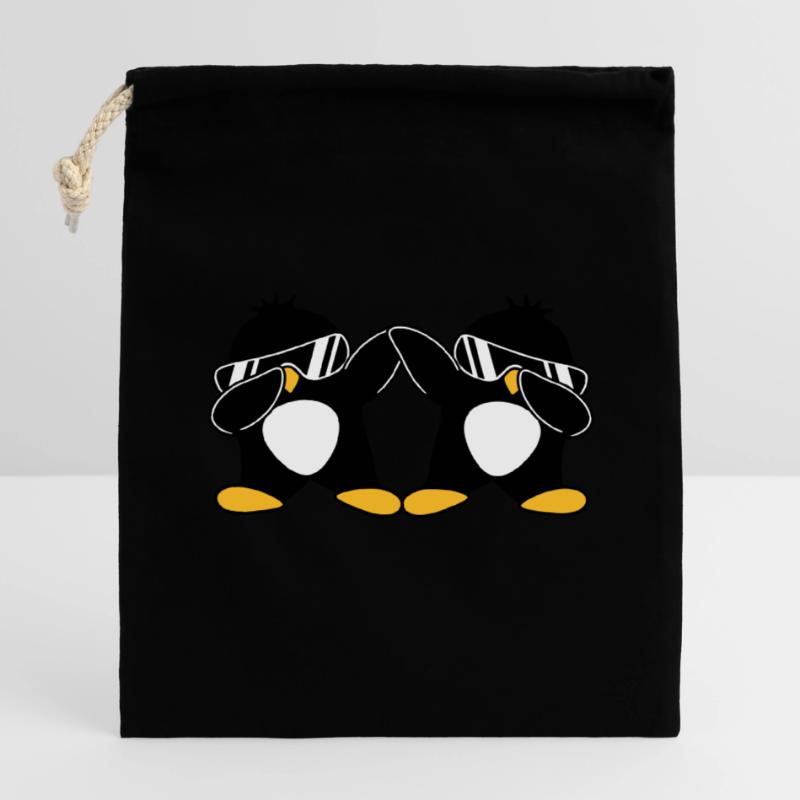 2 Dab Penguins Closable cotton gift bag (14x20cm)