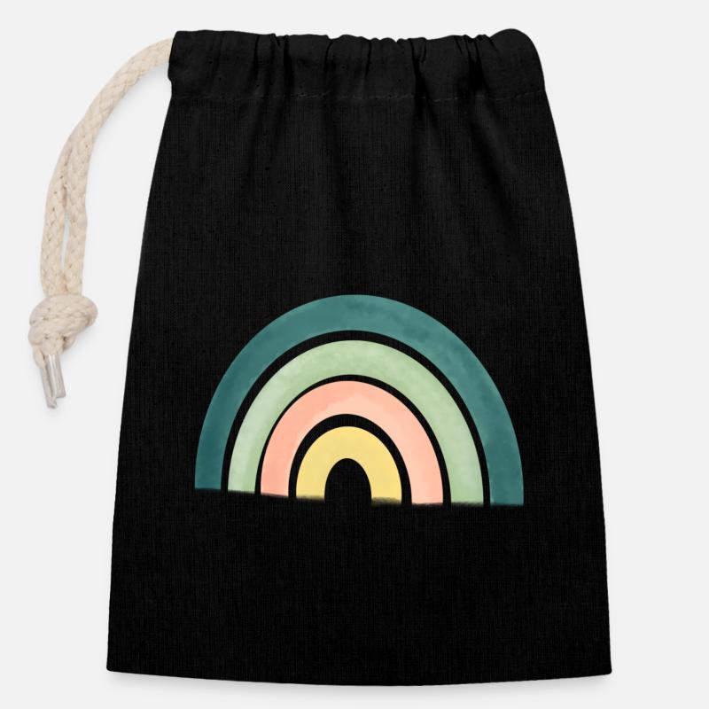 arc en ciel - Sac cadeau en coton avec cordon (14 x 20 cm) - noir