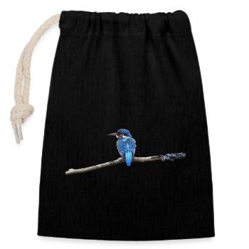 KINGFISHER BIRD - Closable cotton gift bag (14x20cm) - black - Front