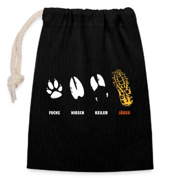 Fox, deer, wedge, hunter, step seal, track - Closable cotton gift bag (14x20cm) - black - Front