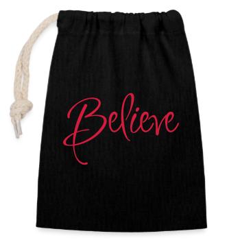 Great lettering Believe - Closable cotton gift bag (14x20cm) - black - Front