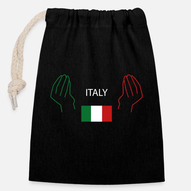 italie drapeau italie - Sac cadeau en coton avec cordon (14 x 20 cm) - noir