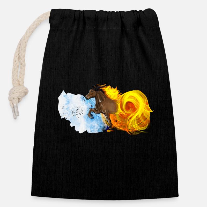 Fire and Ice – Icelandic Horses Art - Verschließbarer Geschenkbeutel aus Baumwolle (14x20cm) - Schwarz