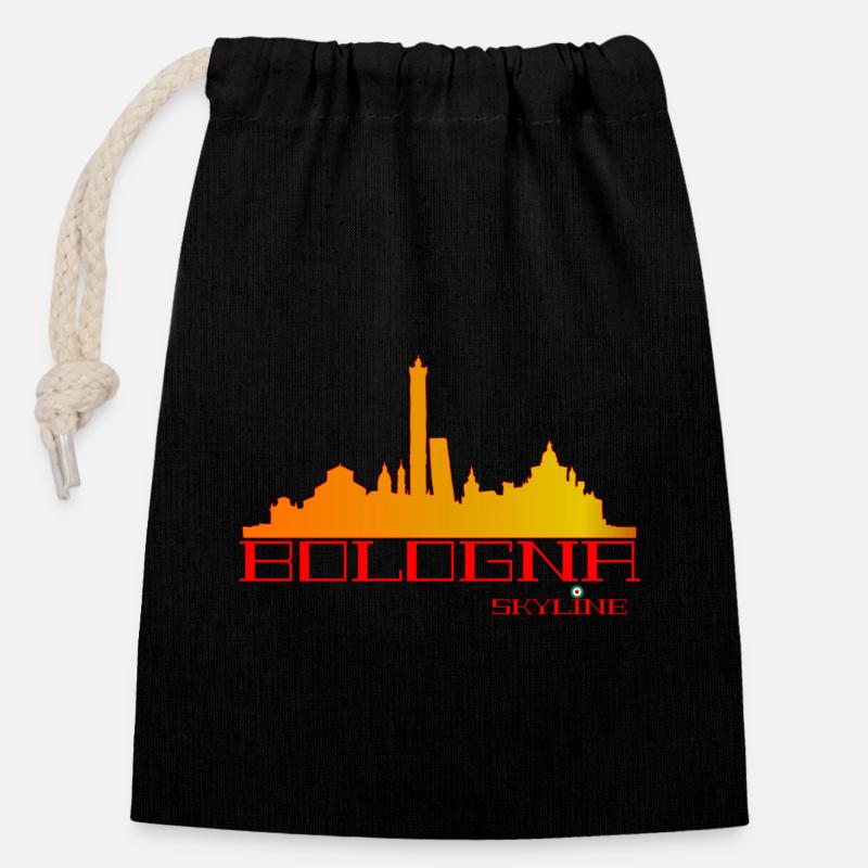 Bologna Skyline Orange-Rot - Verschließbarer Geschenkbeutel aus Baumwolle (14x20cm) - Schwarz