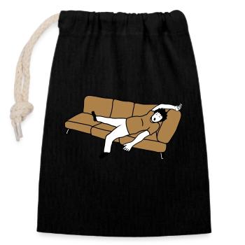 Schlafender Mann Couch - Verschließbarer Geschenkbeutel aus Baumwolle (14x20cm) - Schwarz - Vorne