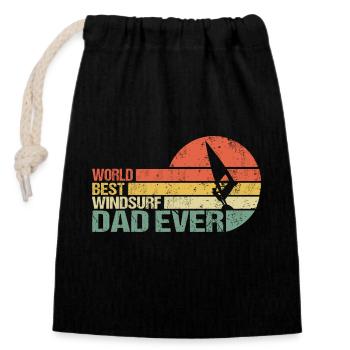 Windsurfen Windsurfer Beste Papa Dad Spruch Retro - Verschließbarer Geschenkbeutel aus Baumwolle (14x20cm) - Schwarz - Vorne