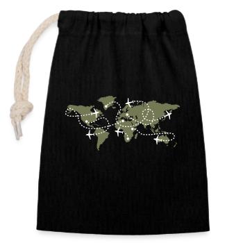 World map air traffic controller ATC flying - Closable cotton gift bag (14x20cm) - black - Front