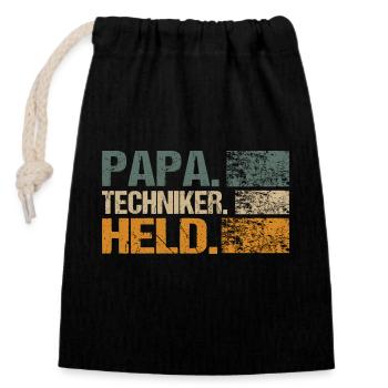 Techniker Abschluss Bestanden Papa Held Sprüche - Verschließbarer Geschenkbeutel aus Baumwolle (14x20cm) - Schwarz - Vorne
