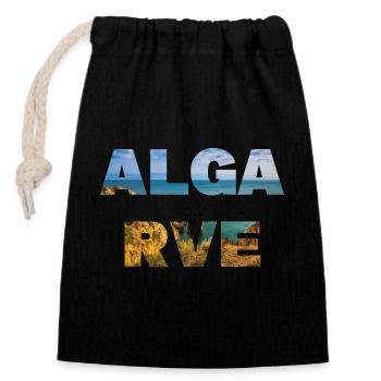 Lettrage de l’Algarve avec remplissage de paysage océanique - Sac cadeau en coton avec cordon (14 x 20 cm) - noir - Devant