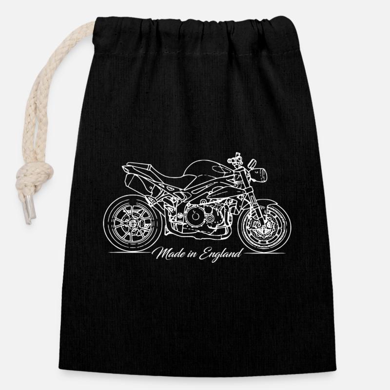 British Bike - Made in England - Closable cotton gift bag (14x20cm) - black