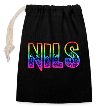nils rs regenbogen - Verschließbarer Geschenkbeutel aus Baumwolle (14x20cm) - Schwarz - Vorne