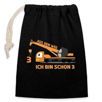 Aus dem Weg - Ich bin schon 3 Kran - Verschließbarer Geschenkbeutel aus Baumwolle (14x20cm) - Schwarz - Vorne