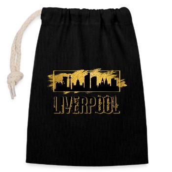 Liverpool England City Skyline Home Love Gold - Closable cotton gift bag (14x20cm) - black - Front