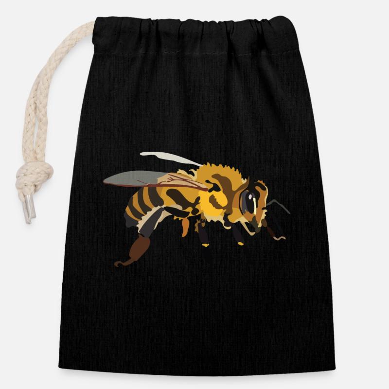 Abeille - Sac cadeau en coton avec cordon (14 x 20 cm) - noir