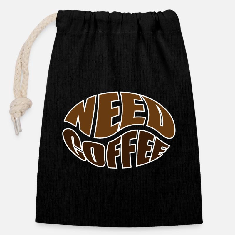 Grain de café grain de café besoin de café - Sac cadeau en coton avec cordon (14 x 20 cm) - noir