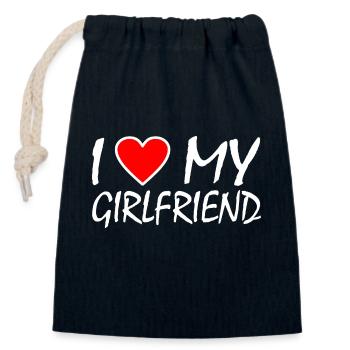 I love my girlfriend - Sac cadeau en coton avec cordon (14 x 20 cm) - bleu marine - Devant