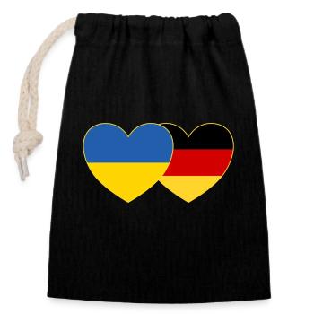 Ukraine Allemagne Drapeau du cœur - Sac cadeau en coton avec cordon (14 x 20 cm) - noir - Devant
