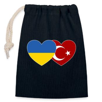 Drapeau de l’Ukraine et de la Turquie - Sac cadeau en coton avec cordon (14 x 20 cm) - bleu marine - Devant