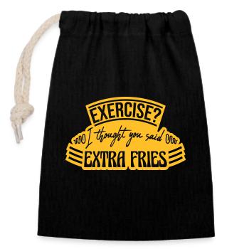 Exercise Extra Fries Quote - Closable cotton gift bag (14x20cm) - black - Front