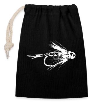 Fliegenfischer Fischen Angler Nymphe Fisch Köder - Verschließbarer Geschenkbeutel aus Baumwolle (14x20cm) - Schwarz - Vorne