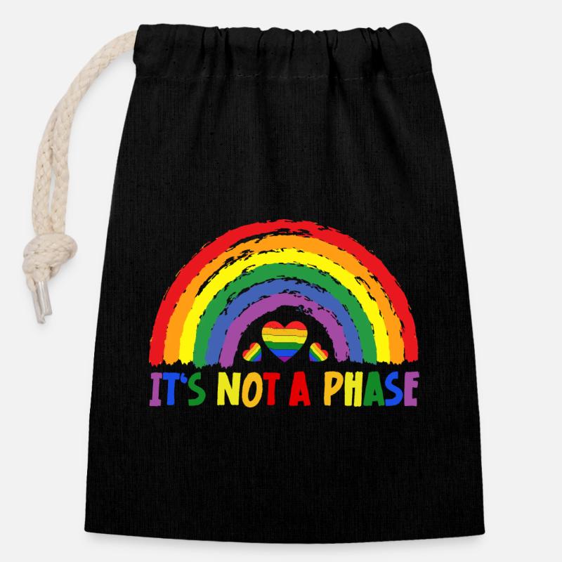 LGBTQIA+ Rainbow Flag Gay Pride It's Not A Phase - Verschließbarer Geschenkbeutel aus Baumwolle (14x20cm) - Schwarz