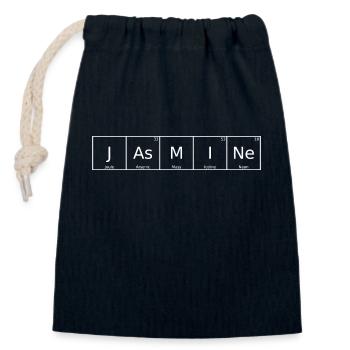 Nom du jasmin Prénom Chimie Élément du tableau périodique - Sac cadeau en coton avec cordon (14 x 20 cm) - bleu marine - Devant